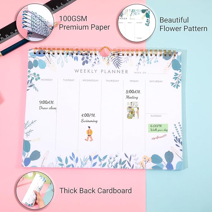 8.5x11 Weekly Planner Notepad Undated To Do List Note pad 52 Weekly Desk Wall Planner Calendar Hangble Daily Planning Pad for Work,Home,School,Ofiice Supplies,Matching 44 Notepad,Blue