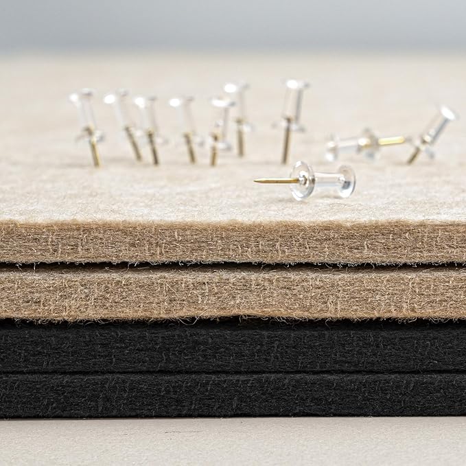 Bulletin Board, 24 x 18 inches Decorative Felt Pin Board, Cork Board Alternative for Wall, Foldable Photo Board Self-Adhesive Vision Board Mood Board with 20 Pushpins - Black