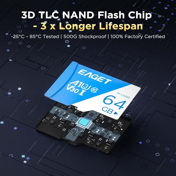 EAGET 5-Pack 64GB TF Memory Card Up to 100MB/s Read 60MB/s Write - Image 4