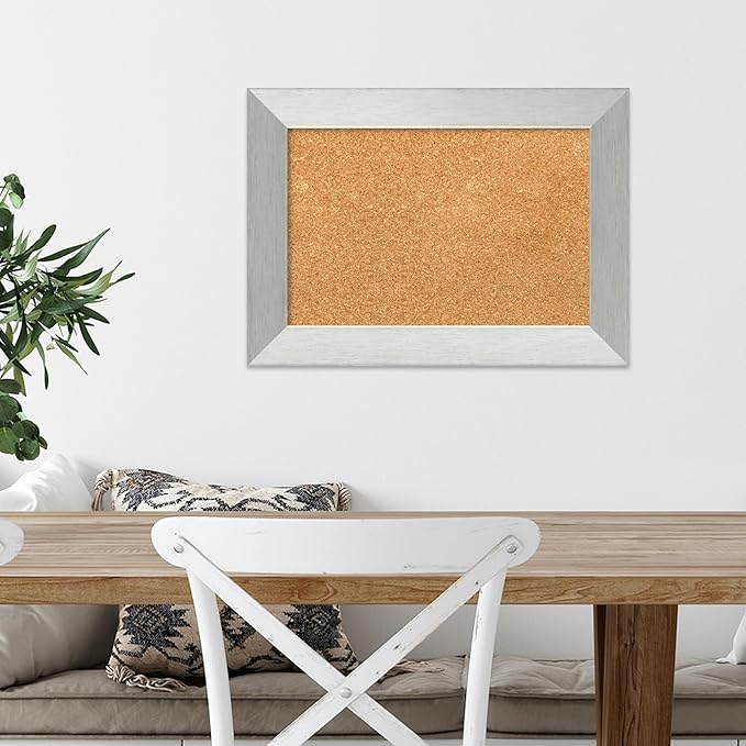 Amanti Art Natural Cork Board for Wall, 16x22 Vision Board with Silver Wood Frame, Small Corkboard Office Decor for Home Organization, Modern Corkboard Pinboard to Display Items for Home Organization