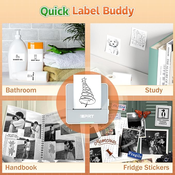 iDPRT Mini Printer with 1 Roll Sticker Paper, Portable Sticker Maker Machine Efficiently and Quickly, Thermal Printer for Study Notes, Pictures, DIY, Label, Free App with Multiple Templates, Gray