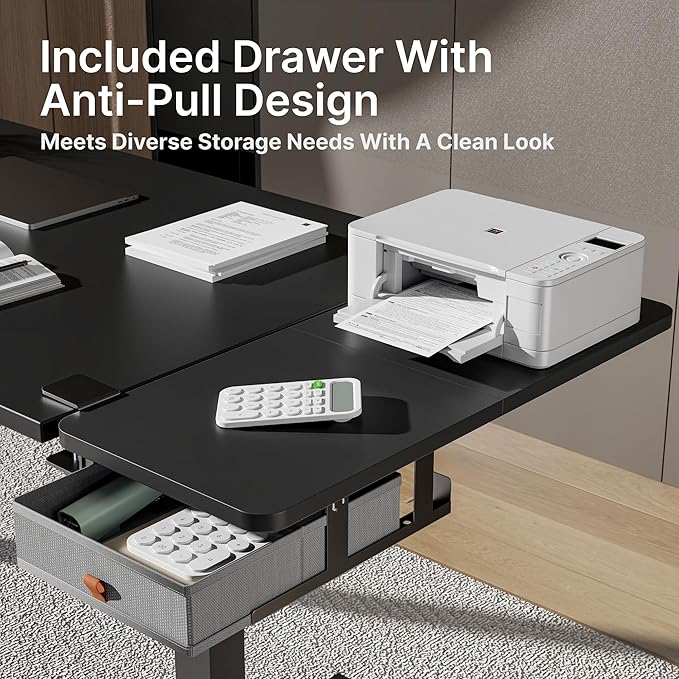 Desk Extender Tray, 28" x 12" Clamp On Desk Shelf, Desk Extension with Storage Drawer, Table Desk Arm Rest, Clamp On Keyboard Tray for Office and Home, Workstation Organizer, Large, Black