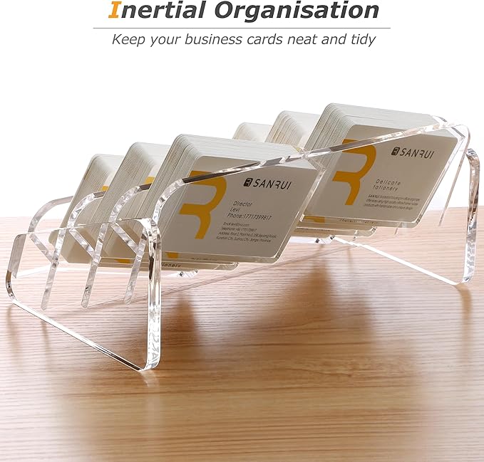 SANRUI Acrylic Business Card Holder for Desk, 3 Tier Clear Tilt Business Name Card Display Holders Stand Storage Organizer Fits 360 Business Cards (Horizontal, 6-Slot)