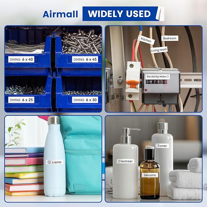 Airmall Tze 12mm 0.47 Laminated White Label Maker Tape Refill Compatible with Brother Ptouch Tape 12mm 0.47 White TZe-231 TZe231 for PT-D220 1180 1280 1290 1750 1830, 8 Pack