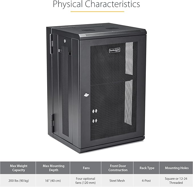 StarTech 4-Post 18U Wall Mount Network Cabinet w/ 1U Shelf, Ships Fully - Image 3
