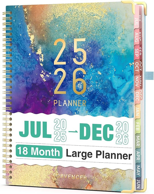 Jul 2025 - Dec 2026 Planner, Forvencer Academic Planner 2025-2026, 18 Month Daily Planner, 8.5" x 11", Weekly & Monthly Agenda Book, Hardcover Calendar Book, School Supplies for Student Teacher, Marble