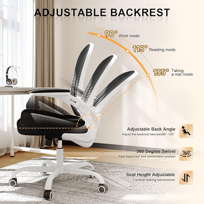 Office Chair, Ergonomic Desk Chairs 330LBS Capacity High Back Mesh Computer Chair with Flip-up Armrests, Comfy Work Chair with Adjustable Lumbar Support, Rolling Chair