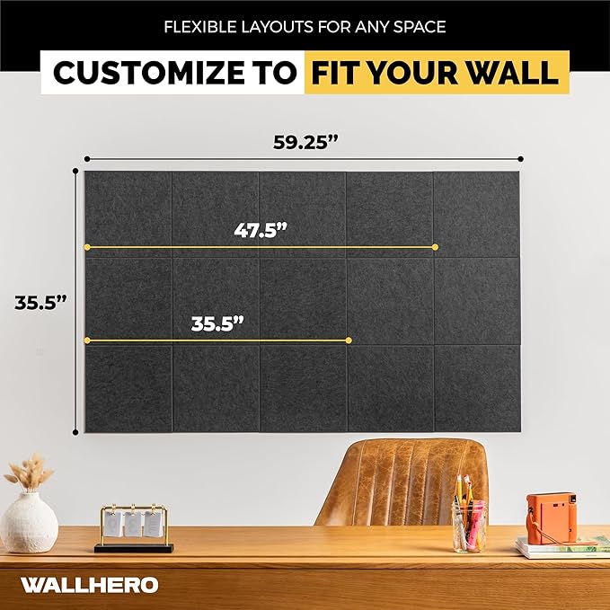 Cork Boards for Office, Dart Board Wall Protector, 59"x36" | 15 Pack | Black Bulletin Board, Cork Board, Cork Board Squares, Homasote Board, Bulletin Board Tiles (Gray Black)