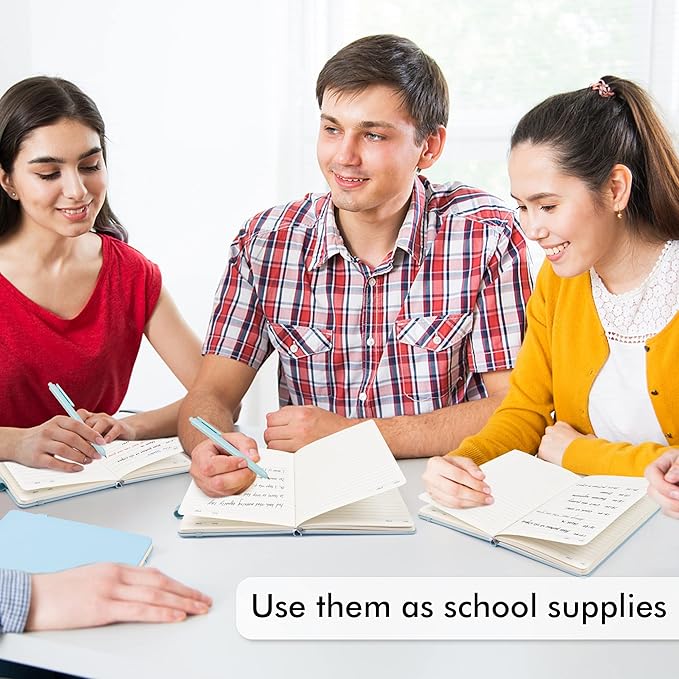 feela 24 Pack Journal Notebook for Work, Business Notebook Bulk Hardcover Lined Writing Journal with Pen Holder for Men Women Note Taking, with 24 Black Pens, 120 GSM, 5.1”x8.3”, A5, Light Blue