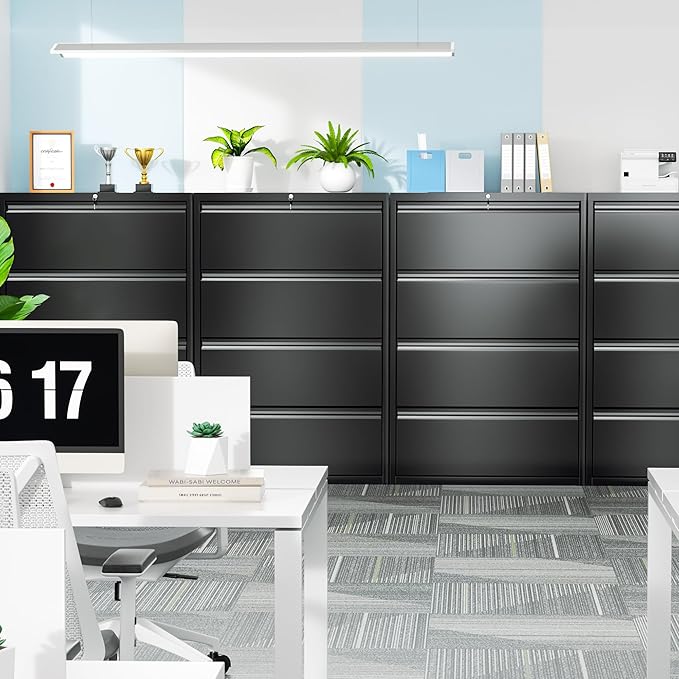Incbruce 28" W 4 Drawer Lateral File Cabinet, Metal 4 Drawer Lateral Filing Cabinet with Lock, Steel Wide Filing Organization Storage Cabinet for Home, Office, Fit A4/F4/Letter/Legal File (Black)