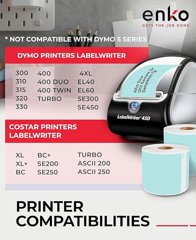 enKo [6 Rolls, 1800 Direct Thermal Labels] Blue Turquoise Colored Compatible for Dymo 30256 Label (2-5/16 x 4") Use with Dymo, Rollo Thermal Printer as Shipping & Mailing Labels
