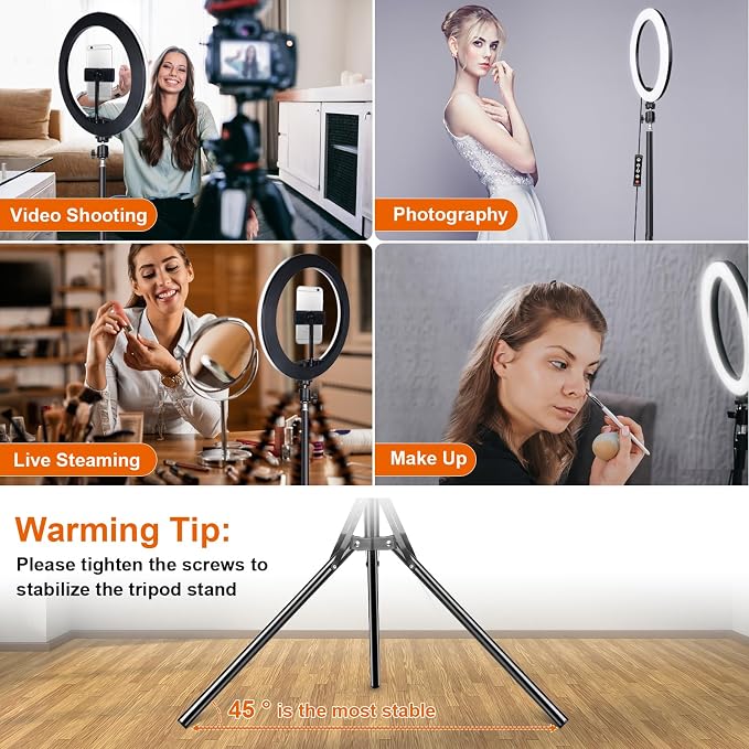 13" Selfie Ring Light with 76" Tripod Stand & 3 Phone Holder, LED Camera - Image 8