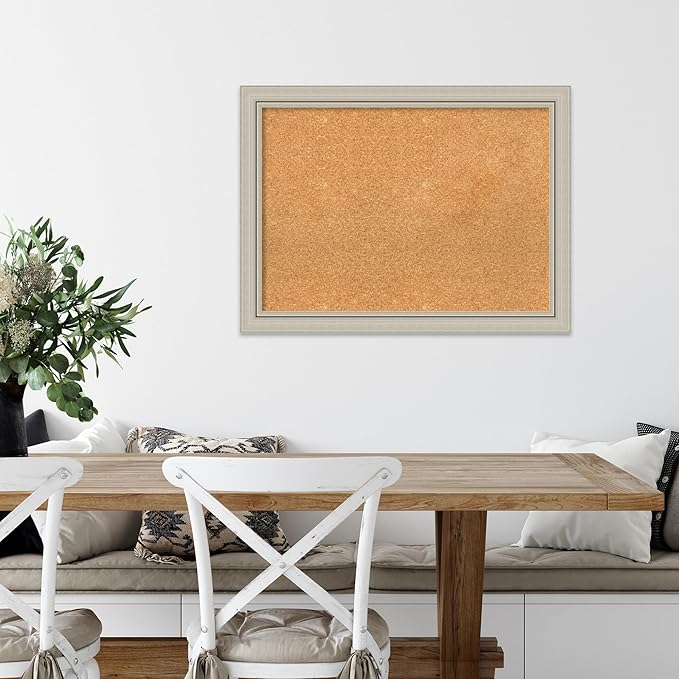 Amanti Art Natural Cork Board for Wall, 24x32 Vision Board with Silver Wood Frame, Medium Corkboard Office Decor for Home Organization, Casual Corkboard Pinboard to display items for home organization