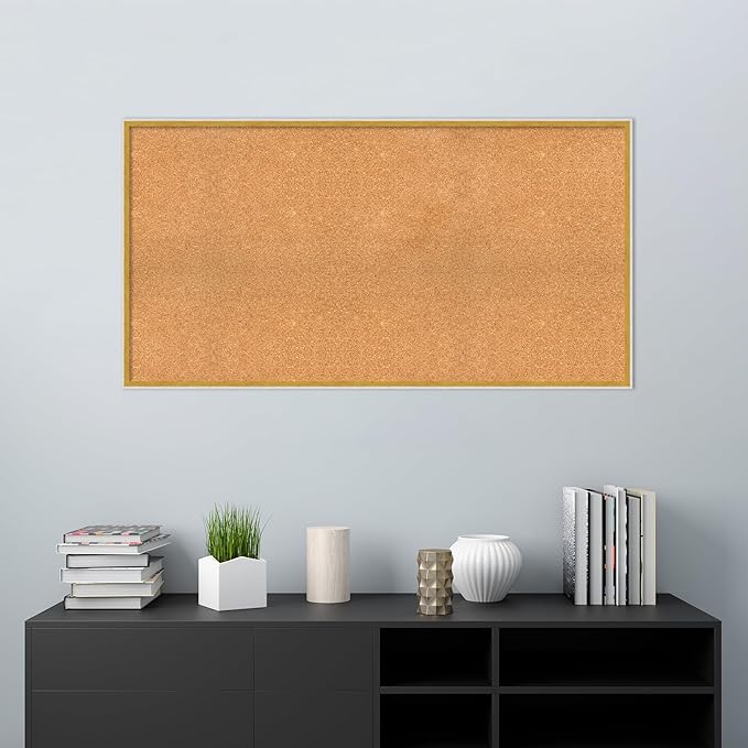 Amanti Art Natural Cork Board for Wall, 27x51 Vision Board with White Frame, Oversize Corkboard Office Decor for Home Organization, Modern Corkboard Pinboard to Display Items for Home Organization in