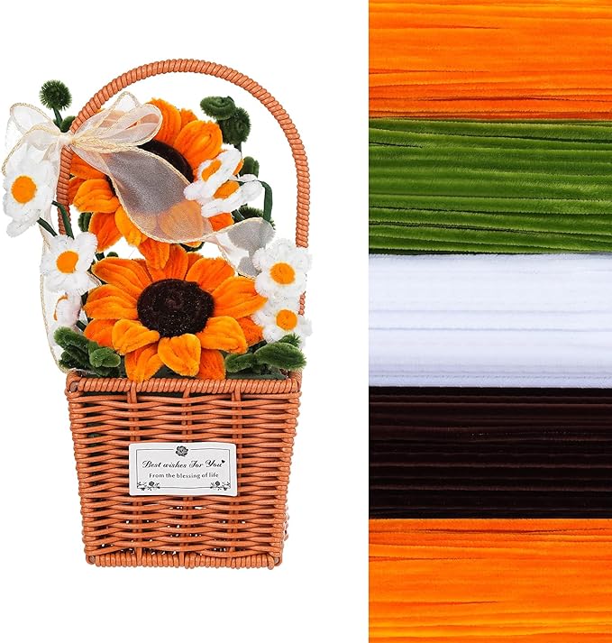 400 Pieces Craft Pipe Cleaners Bulk,Floral Stems for Pipe Cleaner Flowers with Floral Wires, Gardening Tape,Hot Glue Stick,Greeting Card,Bouquet Paper, Stamen & Ribbon,Festival Gifts for Kid,Adult