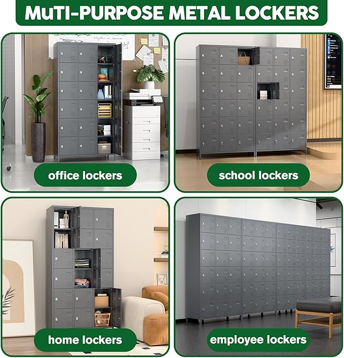 Metal Lockers for Employees with 18 Door,Metal Storage Locker with Lock for School Garage Gym Office Home Bedroom,Assembly Required,18 Doors Dark Grey