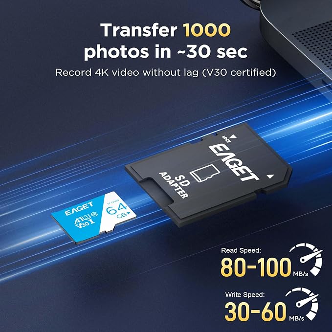 EAGET 5-Pack 64GB TF Memory Card Up to 100MB/s Read 60MB/s Write - Image 3