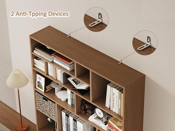 BLANKSPACE 71" H Large Bookcase with 6 Open Shelves & 2 Foldable Baskets - Heavy Duty Storage Bookshelf for Home Office, Living Room, Freestanding Organizer, Yili Oak