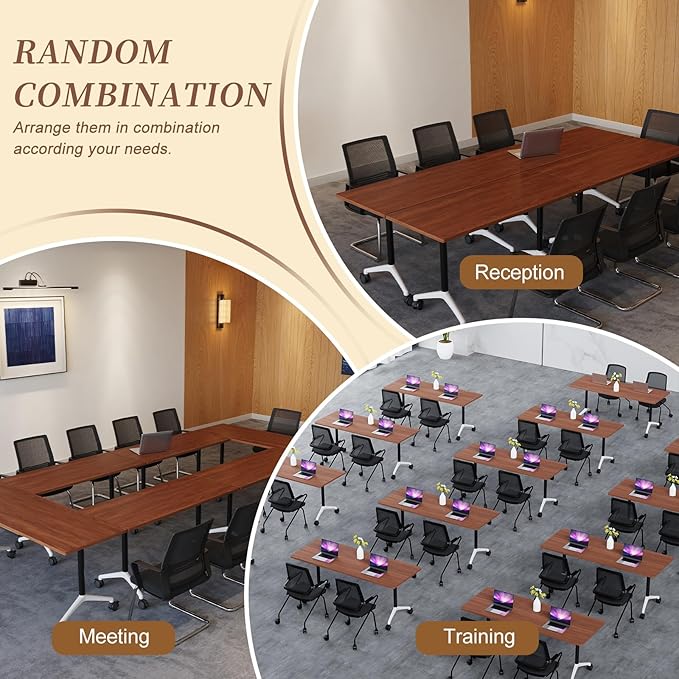 Folding Conference Room Table, Modern Conference Tables with Wheels, Large Rectangular Mobile Training Tables for Office Classroom, Foldable Modular Boardroom Seminar Table (2pack L55.1in)