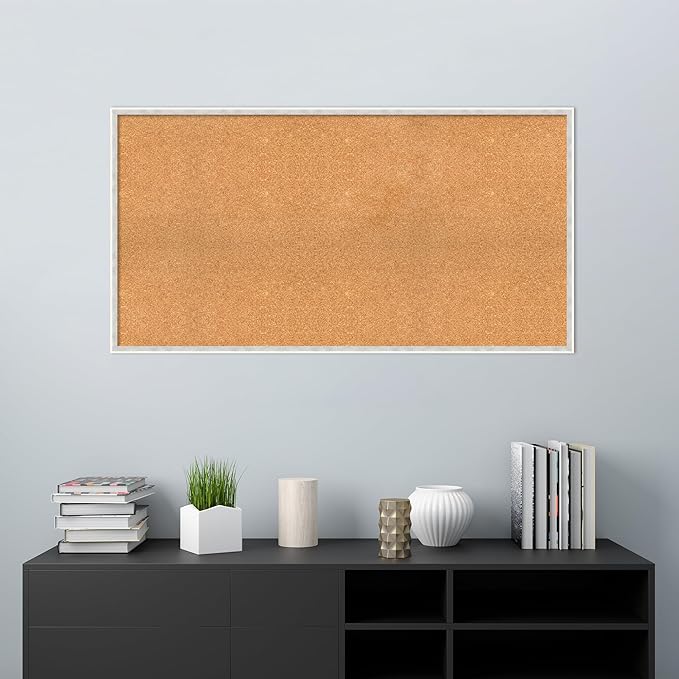 Amanti Art Natural Cork Board for Wall, 27x51 Vision Board with White Frame, Oversize Corkboard Office Decor for Home Organization, Modern Corkboard Pinboard to Display Items for Home Organization in