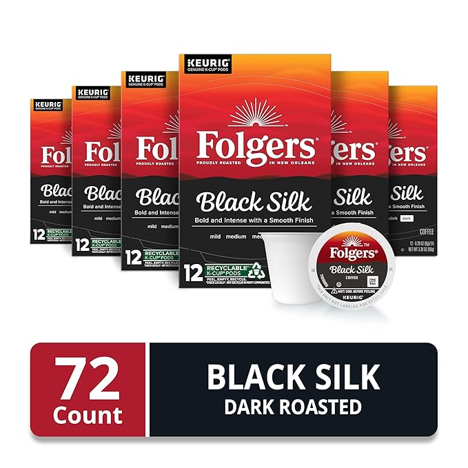 Folgers Black Silk Dark Roast Coffee, 72 Keurig K-Cup Pods