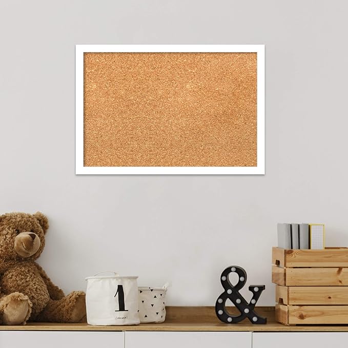 Amanti Art Natural Cork Board for Wall, 13x19 Vision Board with White Frame, Small Corkboard Office Decor for Home Organization, Modern Corkboard Pinboard to Display Items for Home Organization in