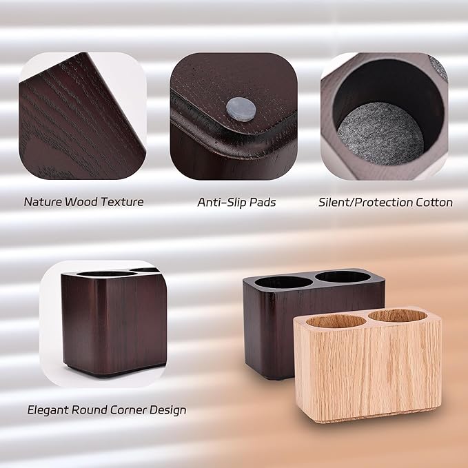 Oak Solid Wood Pen &Pencil Holder for Desk, Office Stationery Organizer, Table Pencil Cup Stand,Desk Accessories Holder, Two Cups Practical Design. (Espresso)