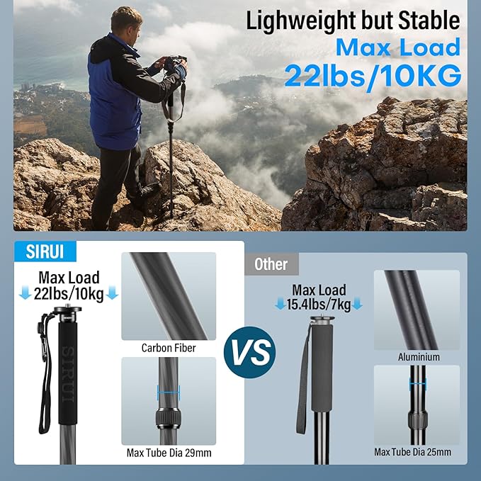 SIRUI Carbon Fiber Monopod for cameras, 6 Sections, Load up 15kg, included - Image 3