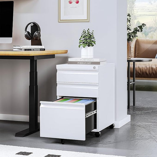 STANI Mobile File Cabinet with Lock Under Desk 3 Drawer Metal Filing Cabinet Locking Office Mobile Cabinet with Wheels Under Desk Office Drawers Rolling Mobile File Cabinet Fully Assembled
