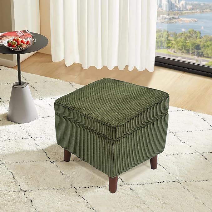 Storage Ottoman with Adjustable Lid, Soft Step Stool, Footrest and Seat, Ottoman Foot Rest for Living Room, Bedroom, Dorm, Green
