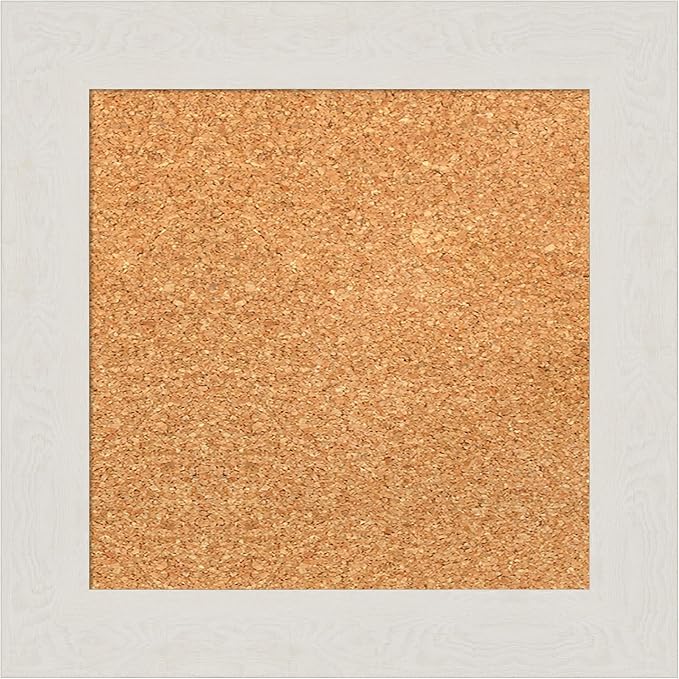 Amanti Art Natural Cork Board for Wall, 15x15 Vision Board with White Frame, X-Small Corkboard Office Decor for Home Organization, Country Rustic Corkboard Pinboard to Display Items for Home