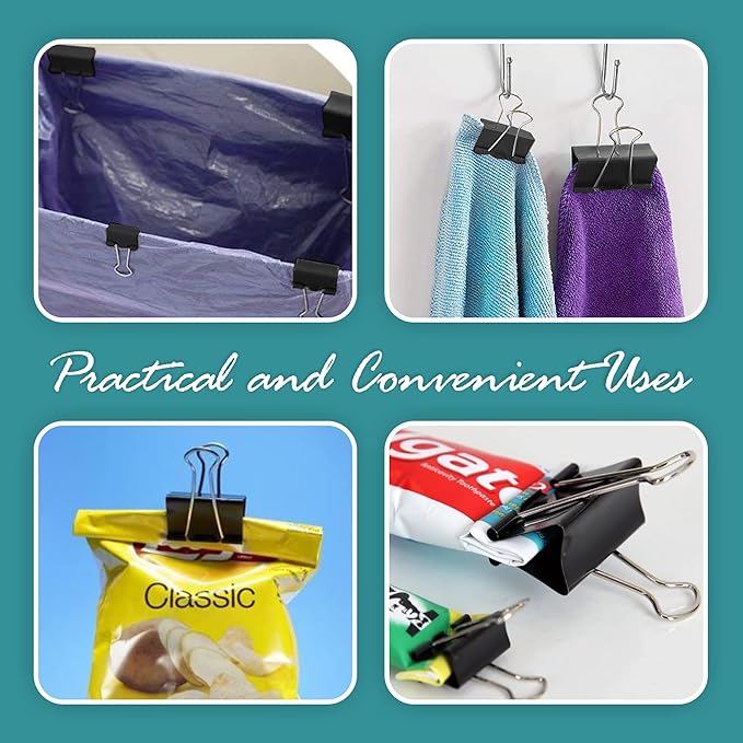 Binder Clips - 24 Small Binder Clips, 0.75 Inch Black Paper Clamps, File Clip for Home, Office and School Supplies