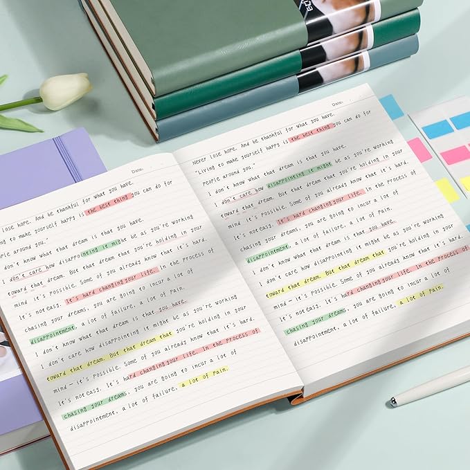 EMSHOI A4 College Ruled Notebook Journal- 400 Pages (200 sheets), 7mm Spacing & Vegan Leather Cover for Work, School, Bible Study, Bullet Journaling- with Sticky Notes, Pocket & Pen Holder - Green