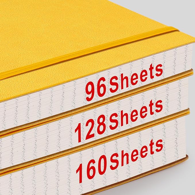 AHGXG Graph Paper Notebook - Grid Paper Notebook Large A4 8.5''×11'', 320 Pages Thick Journal, 100gsm Thick Graph Paper, Leather Softcover, Inner Pocket - Yellow
