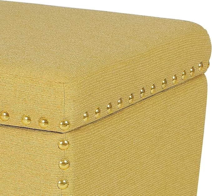 Adeco Square Storage Ottoman with Hinged Lid, Modern Accent Bench Footrest Stool, Coffee Table for Living Room Bedroom,Yellow Large