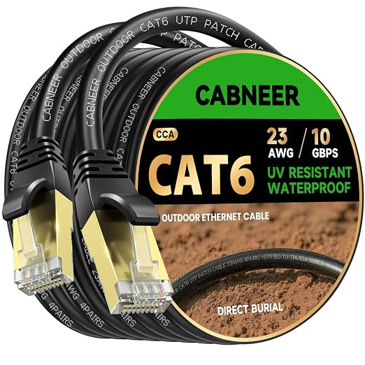 Cat 6 Ethernet Cable 125 ft, Outdoor & Indoor 23AWG 10Gbps High Speed, by CABNEER