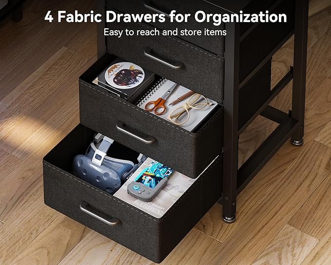 Casaottima L Shaped Desk with 4 Tier Drawers, 53" Gaming Desk with Power Outlets & USB, Reversible L-Shaped Computer Desk with CPU Stand, Home Office Corner Desk with Storage, Easy Assemble, Black