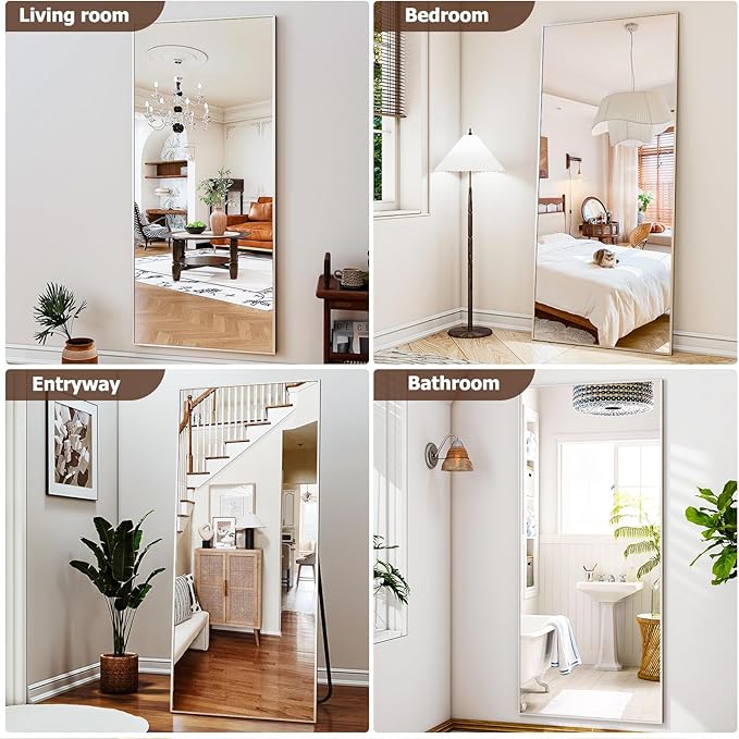 26"x71" Full Length Mirror, Adjustable Standing/Wall Mounted Floor Mirror for Bedroom, Living Room, Entryway, Large Silver Leaning Mirror with Shatterproof Glass
