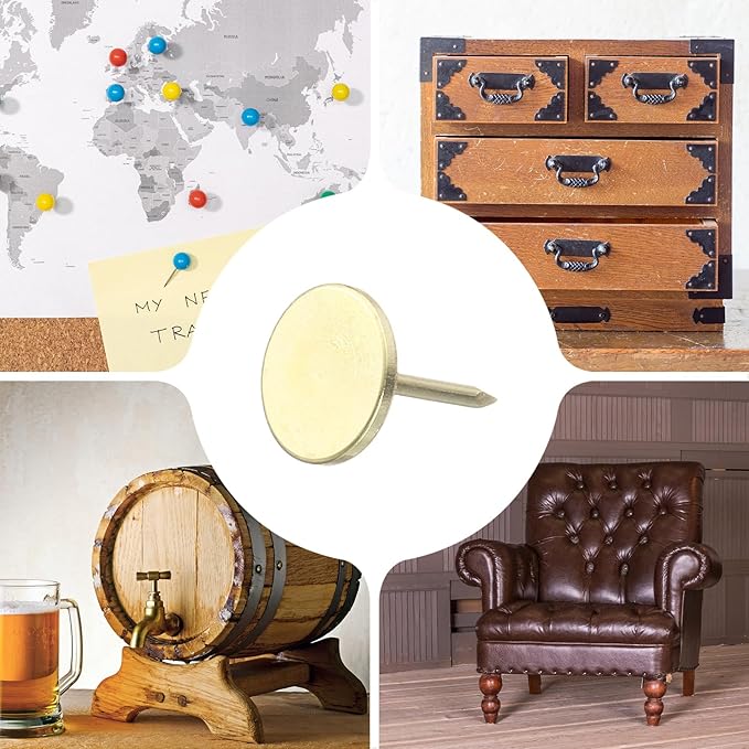 uxcell 150Pcs Upholstery Tacks, 11mmx15mm Flat Head Thumb Tack Decorative Furniture Nails Push Pins for Furniture Sofa Headboards, Gold