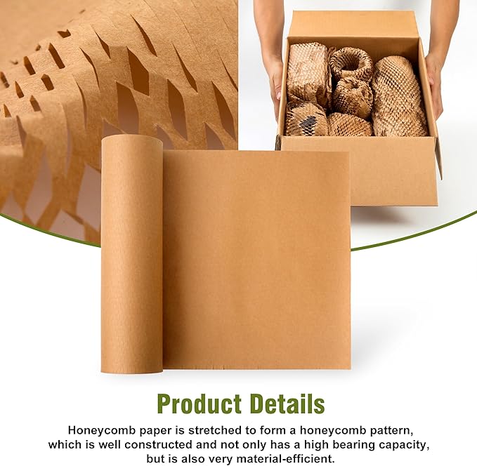Honeycomb Packing Paper 12" Width X 400 FT for Moving Glass Dishes Recyclable Wrapping Paper Bubble Wrap Packing Material for Shipping Fragile Items Shipping Filler with 20 Fragile Stickers