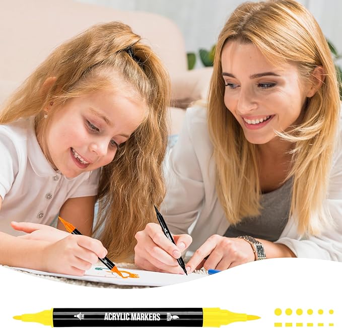 48 Colors Acrylic Paint Markers, Dual Tip with Fine Tip and Brush Tip Pens for Stone, Wood, Calligraphy, Canvas, Ceramic, Metal, Glass, Rock Painting, DIY Crafts