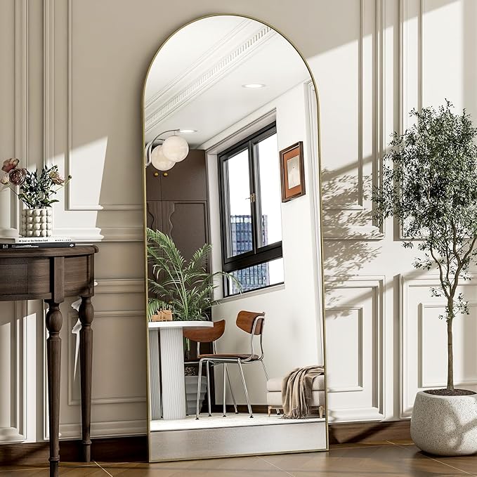 57" x 20" Arched Full Length Mirror - Wall Mounted/Floor Mirror Aluminum Alloy Frame Full Body Mirrors for Bathroom Living Room Bedroom and Entryway,Gold