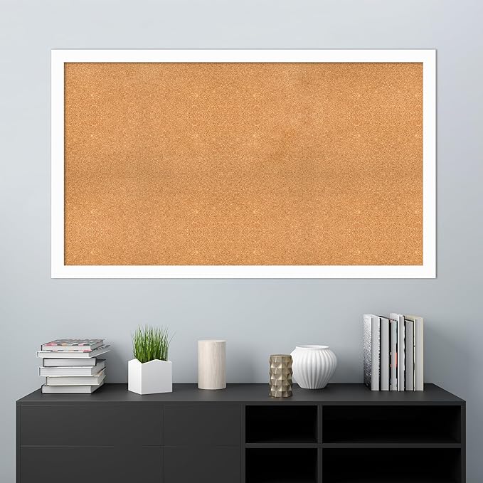 Amanti Art Natural Cork Board for Wall, 35x59 Vision Board with White Frame, Oversize Corkboard Office Decor for Home Organization, Casual Corkboard Pinboard to Display Items for Home Organization in
