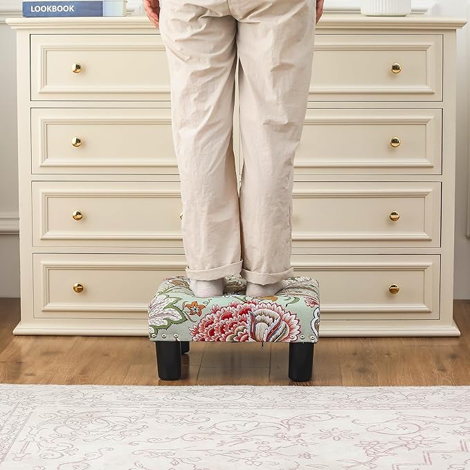 Joveco Small Foot Rest Stool Ottoman, 15" Fabric Square Footstool Upholstered Footrest for Chair, Under Desk, Office, Living Room, Boho Floral