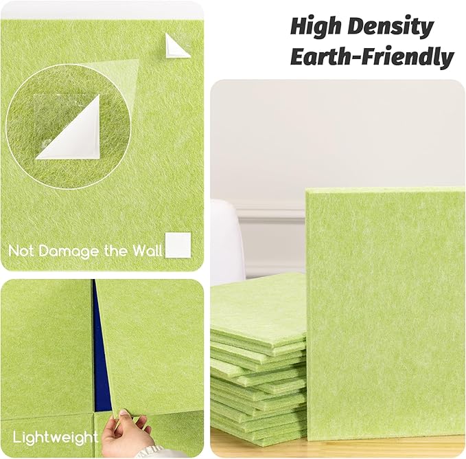 Large Cork Board Alternative, 12 Pack Felt Board with Safe Removable Adhesive Tabs Felt Wall Tiles, Large Cork Boards for Walls, Cork Board for Home Office, Pin Boards for Walls, Green