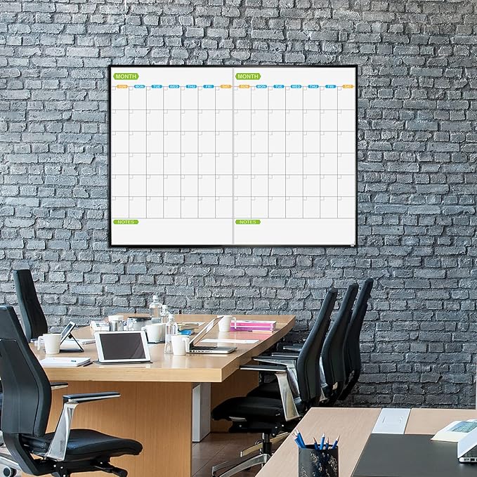 JILoffice Magnetic Dry Erase Calendar Whiteboard, 2 Month White Board Planner 48 X 36 Inch, Black Aluminum Frame Wall Mounted Board for Office Home and School