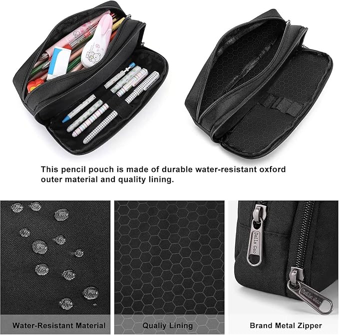 Della Gao Pencil Case Large Capacity Pencil Pouch Aesthetic Pencil Box for Office Stationery Organizer, Simple Sturdy Multifunctional Pencil Bag for Men - Black