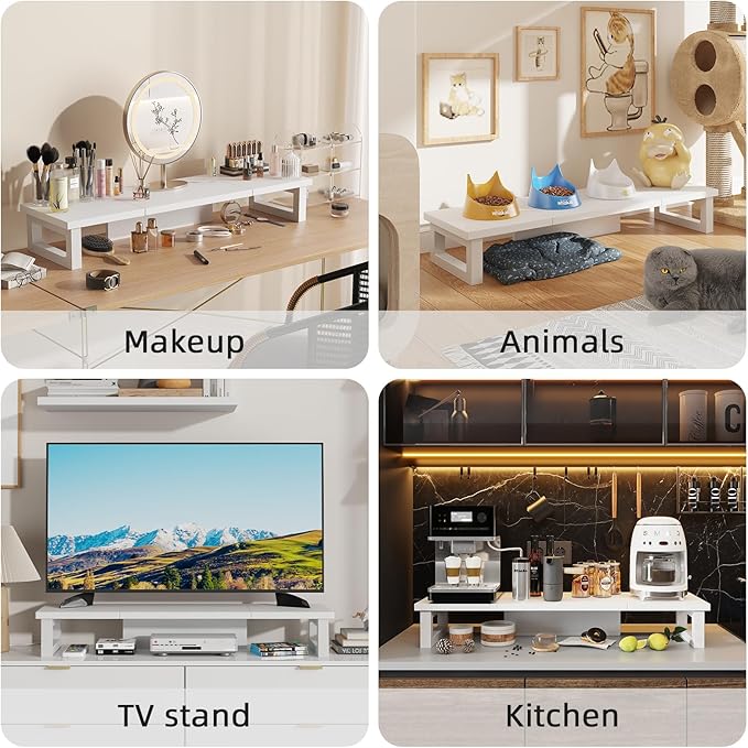 WESTREE Dual Monitor Stand Riser, Wood and Steel Monitor Stand Riser, Computer Monitor Stand for 2 Monitors, Multi-Purpose Desktop Storage Stand for Computer,Laptop,Printer,TV