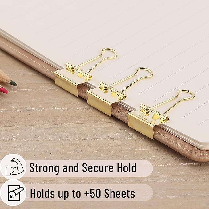 Mr. Pen- Gold Mini Binder Clips - 50 Pack, 0.75 in, Small Size, Paper Clips for Office