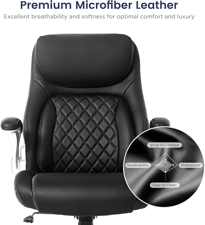 Nouhaus Ergonomic Office Chair Premium Microfiber Leather Adjustable Lumbar Support & Armrests, High Back Comfy Desk Gaming Chairs Executive Computer Swivel Chair Tilt Function(Posture,Black)